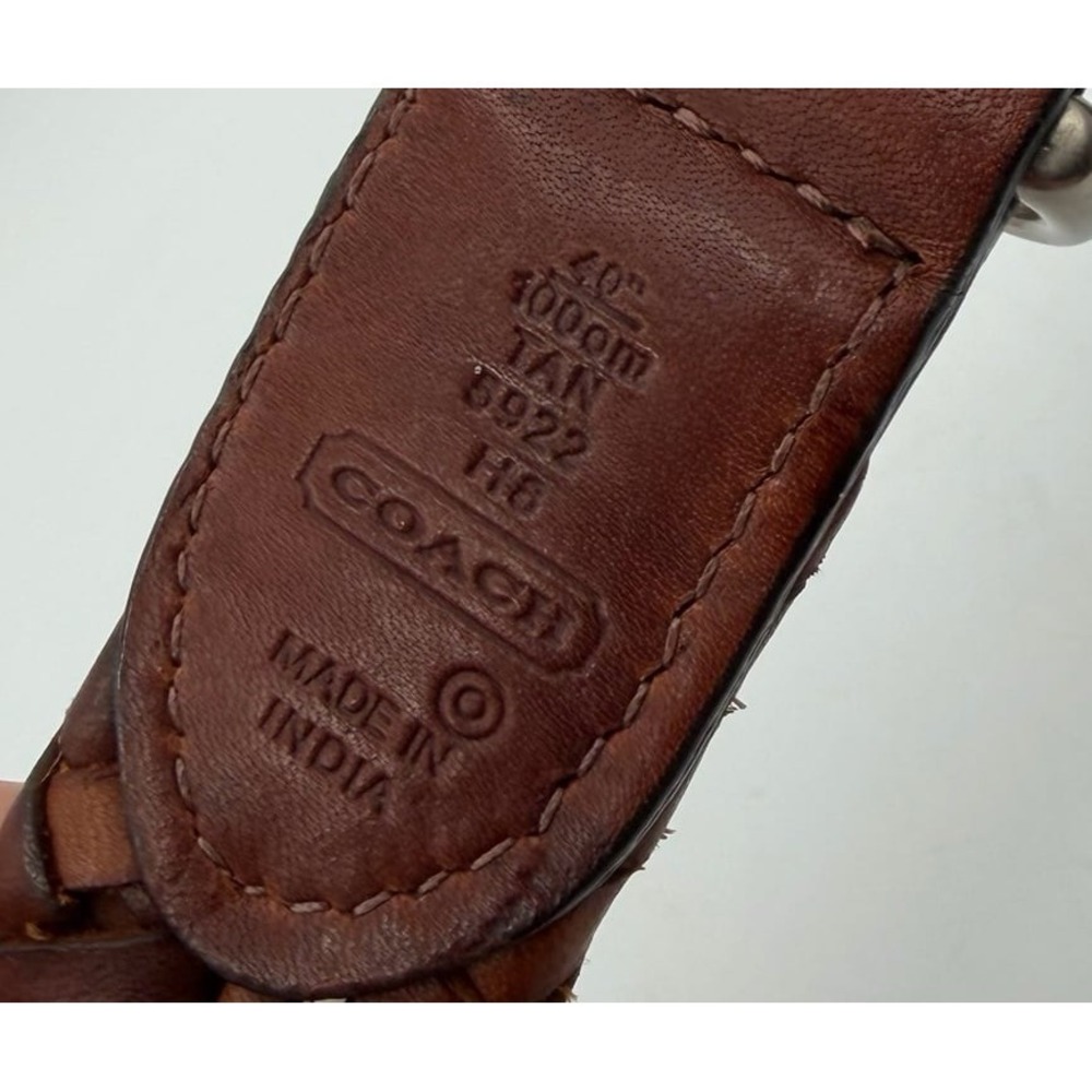 Coach Brown Braided Leather Belt Size 40 Woven Leather Silver Buckle Made In Ind - Picture 2 of 6